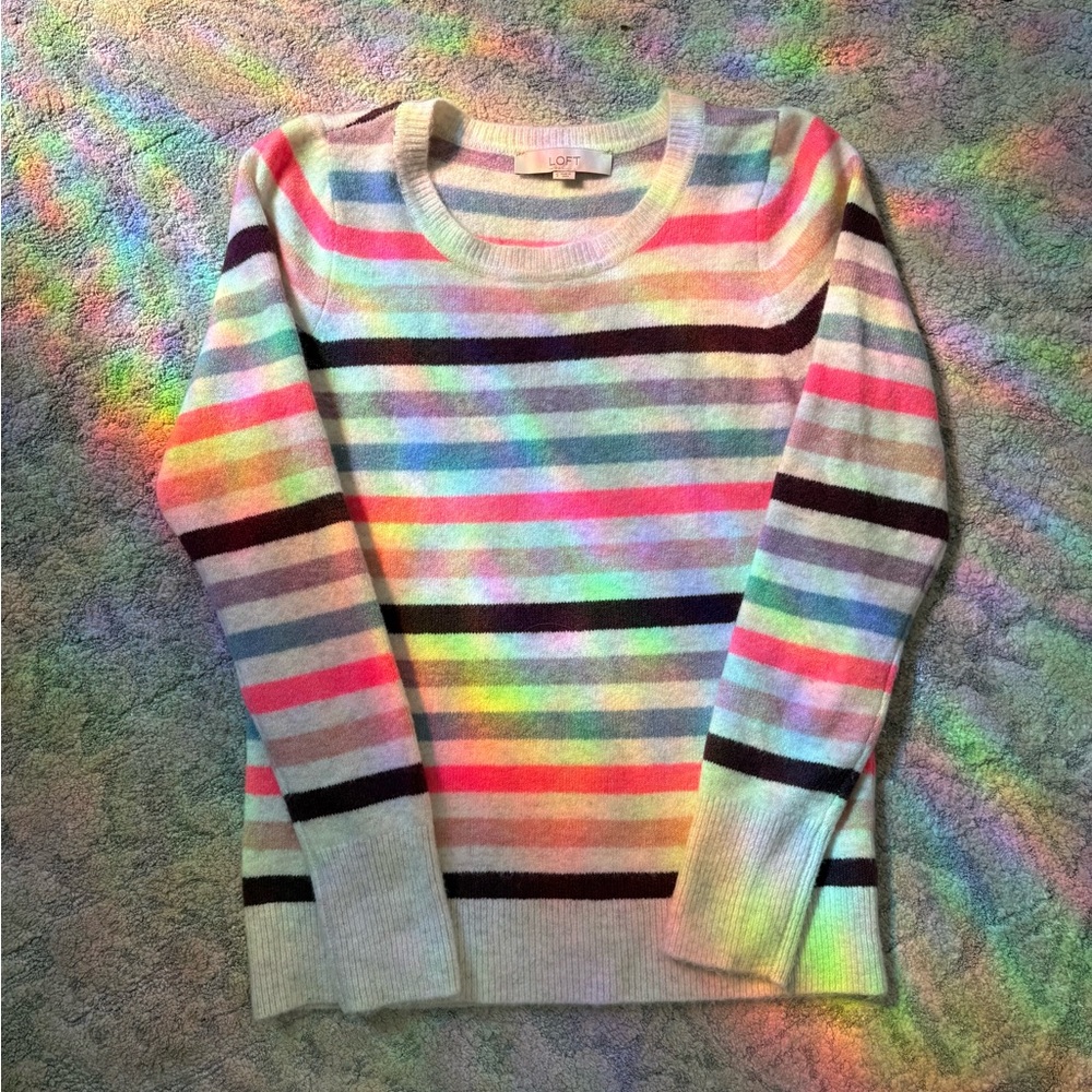 Loft Multicolor Stripe Scoop Neck Sweater - Pink, Light Blue & Burgundy - Picture 4 of 5